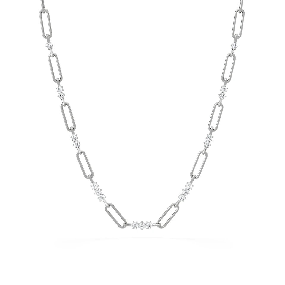 Paperclip 1.50ct Lab Diamond Link Necklace in 18K White Gold