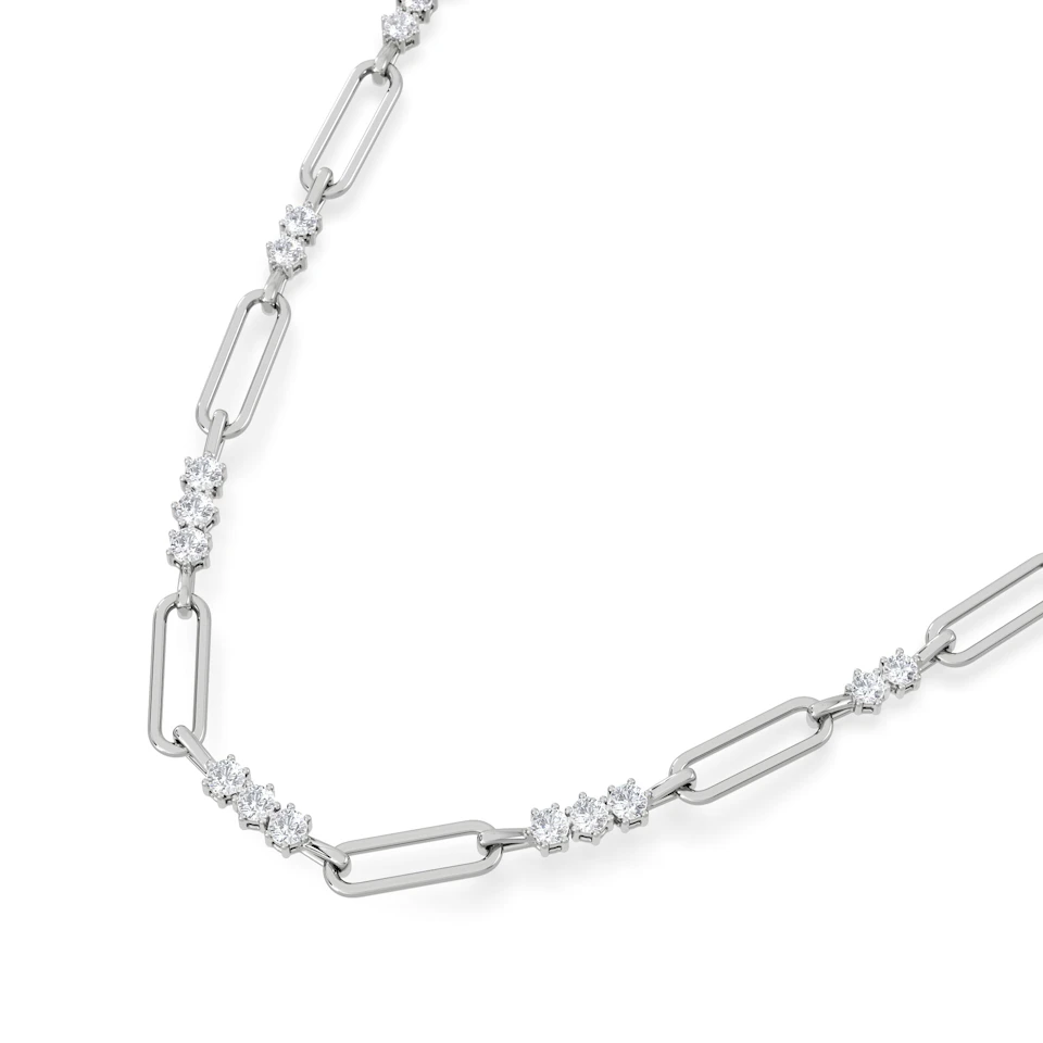 Paperclip 1.50ct Lab Diamond Link Necklace in 18K White Gold