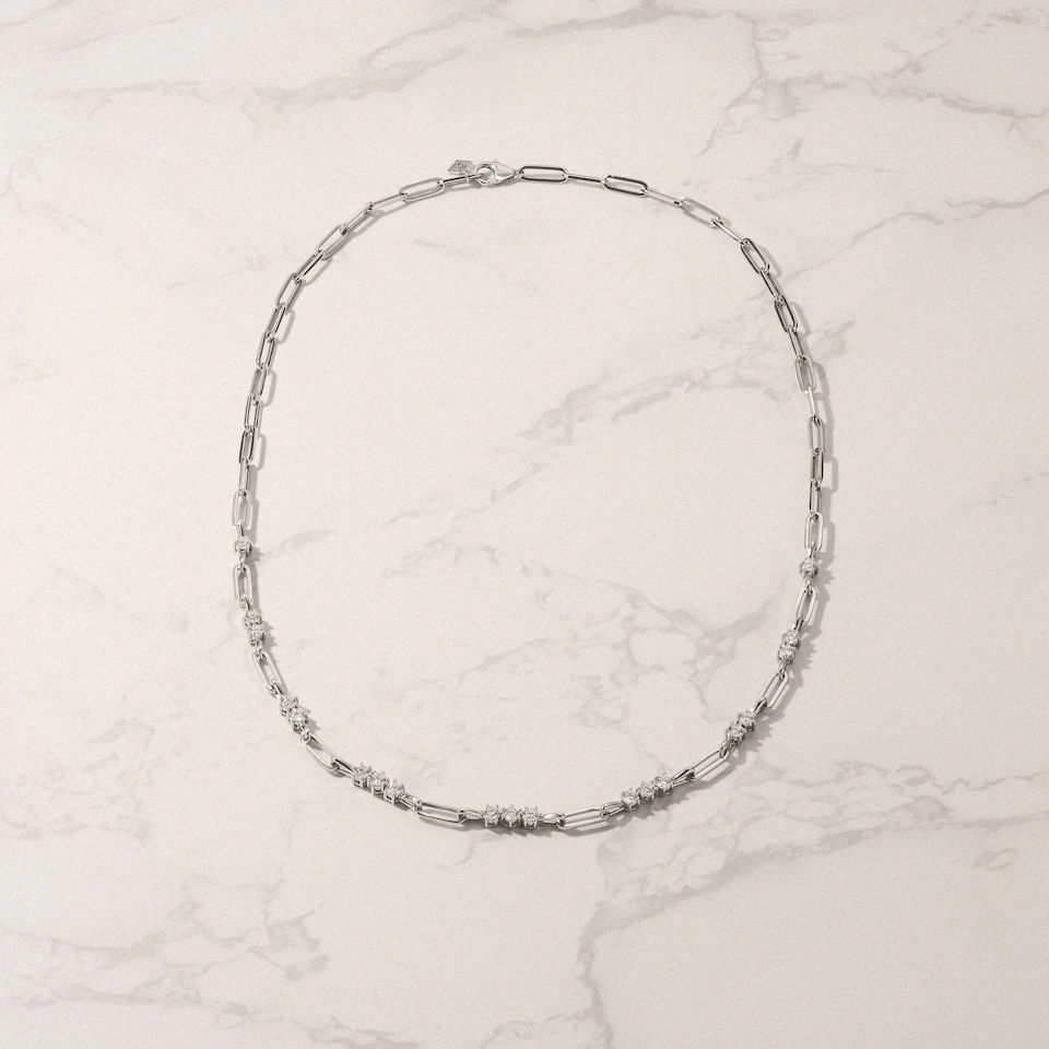 Paperclip 1.50ct Lab Diamond Link Necklace in 18K White Gold