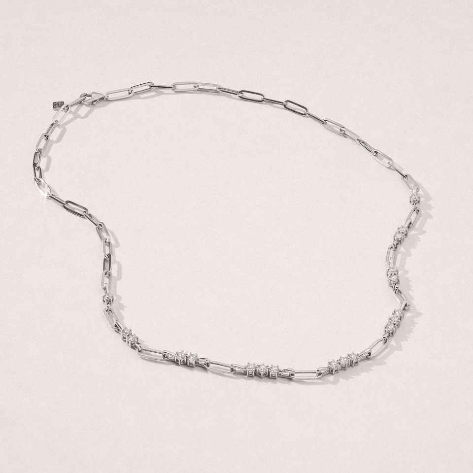 Paperclip 1.50ct Lab Diamond Link Necklace in 18K White Gold