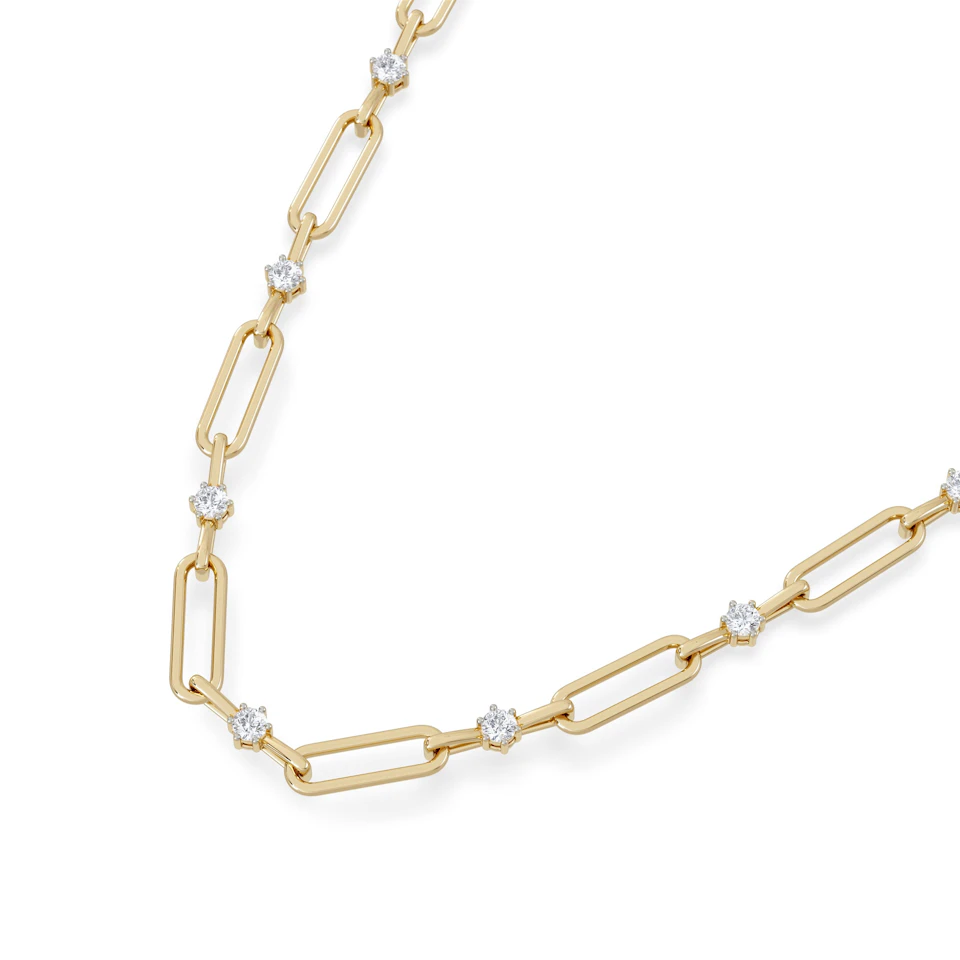 Paperclip 0.74ct Lab Diamond Link Necklace in 18K Yellow Gold