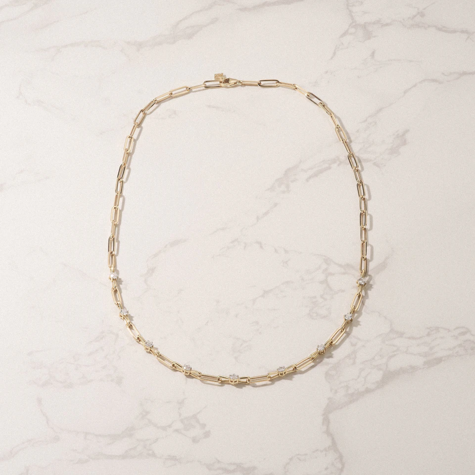 Paperclip 0.74ct Lab Diamond Link Necklace in 18K Yellow Gold