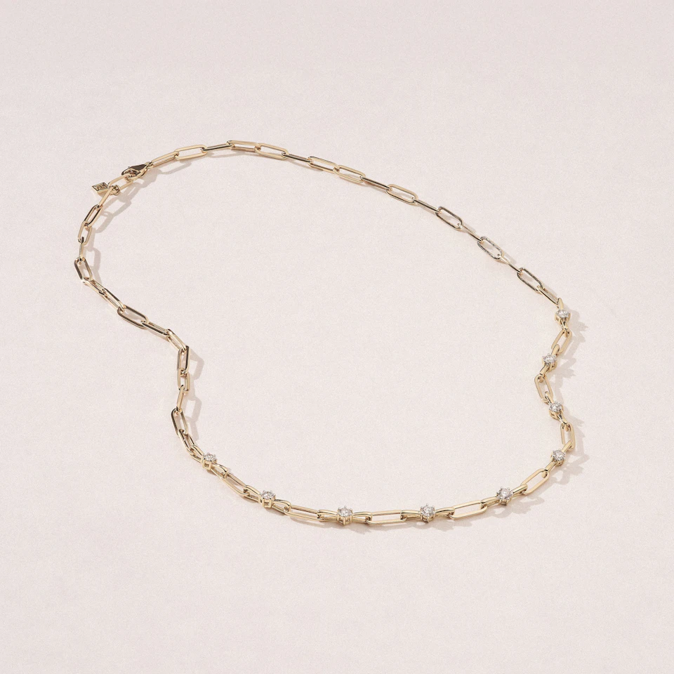 Paperclip 0.74ct Lab Diamond Link Necklace in 18K Yellow Gold