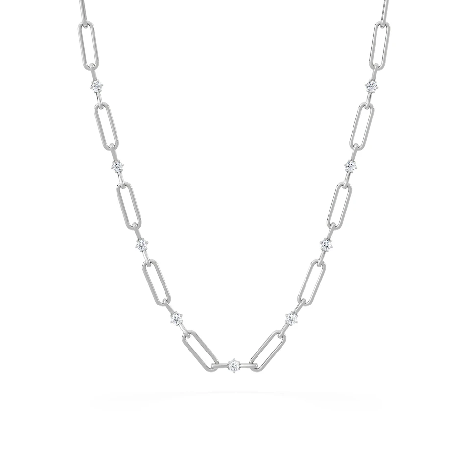 Paperclip 0.74ct Lab Diamond Link Necklace in 18K White Gold
