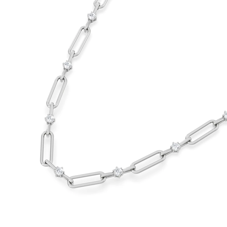 Paperclip 0.74ct Lab Diamond Link Necklace in 18K White Gold