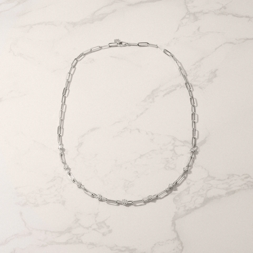 Paperclip 0.74ct Lab Diamond Link Necklace in 18K White Gold