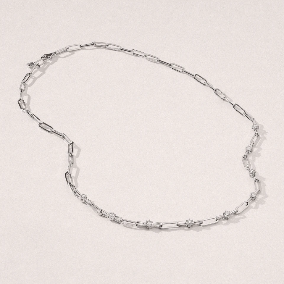 Paperclip 0.74ct Lab Diamond Link Necklace in 18K White Gold
