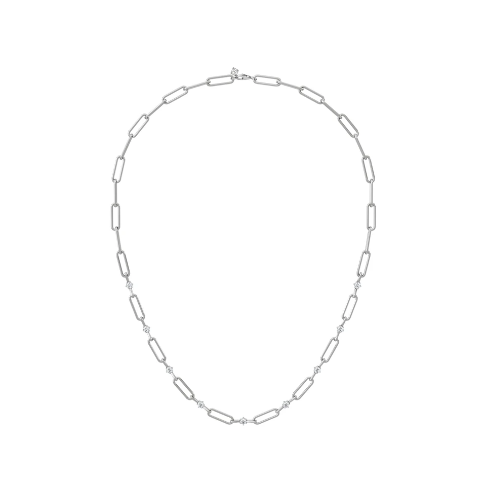 Paperclip 0.74ct Lab Diamond Link Necklace in 18K White Gold