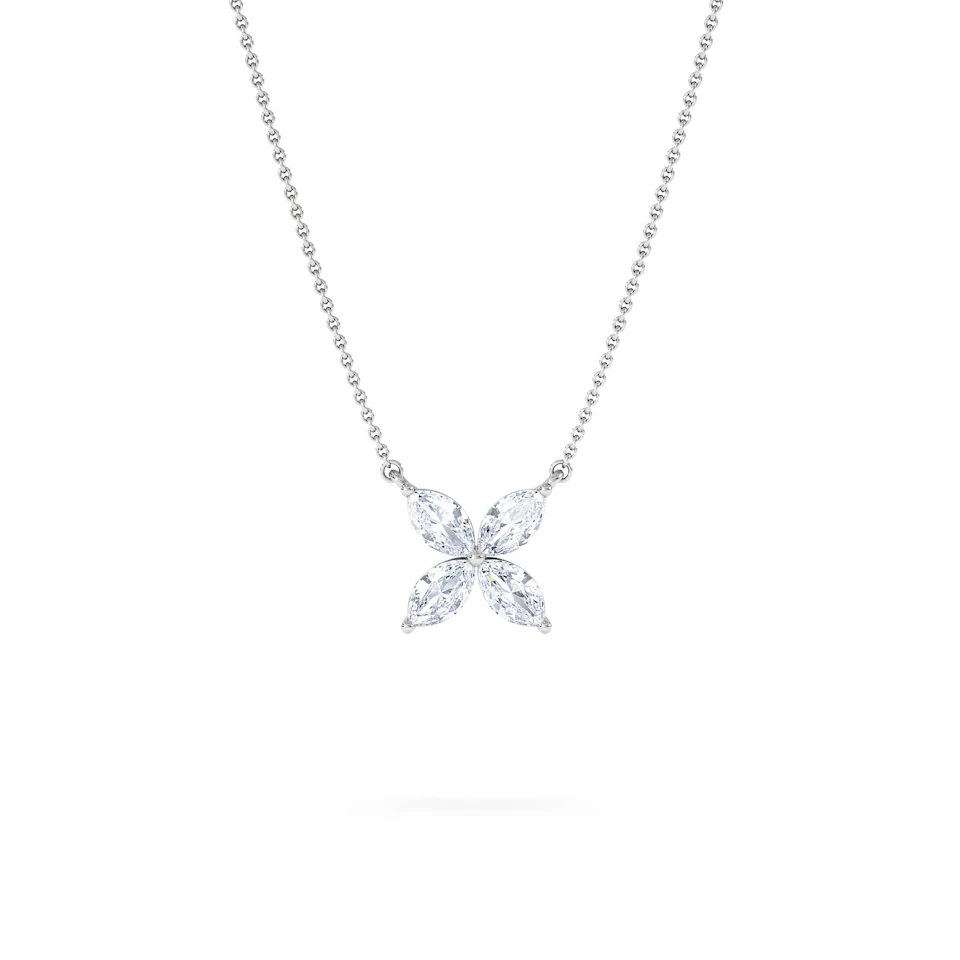 Luxe Floral 1.00ct Marquise Cut Lab Diamond Necklace in 18K White Gold