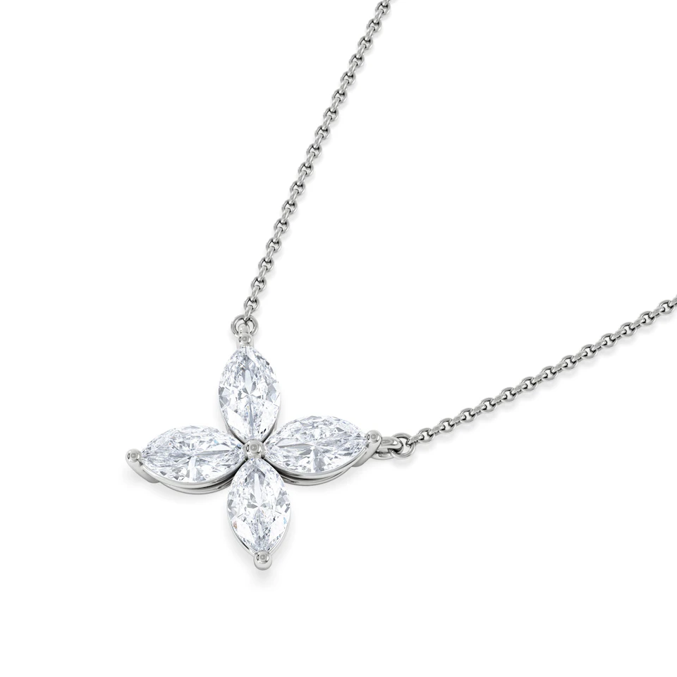 Luxe Floral 1.00ct Marquise Cut Lab Diamond Necklace in 18K White Gold