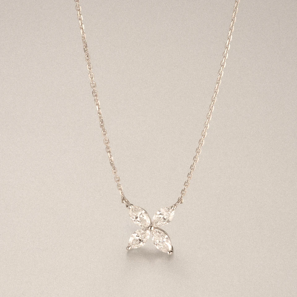 Luxe Floral 1.00ct Marquise Cut Lab Diamond Necklace in 18K White Gold