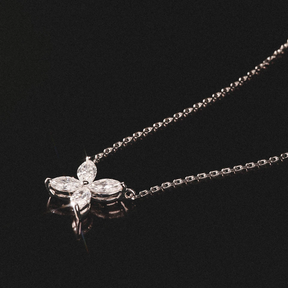 Luxe Floral 1.00ct Marquise Cut Lab Diamond Necklace in 18K White Gold