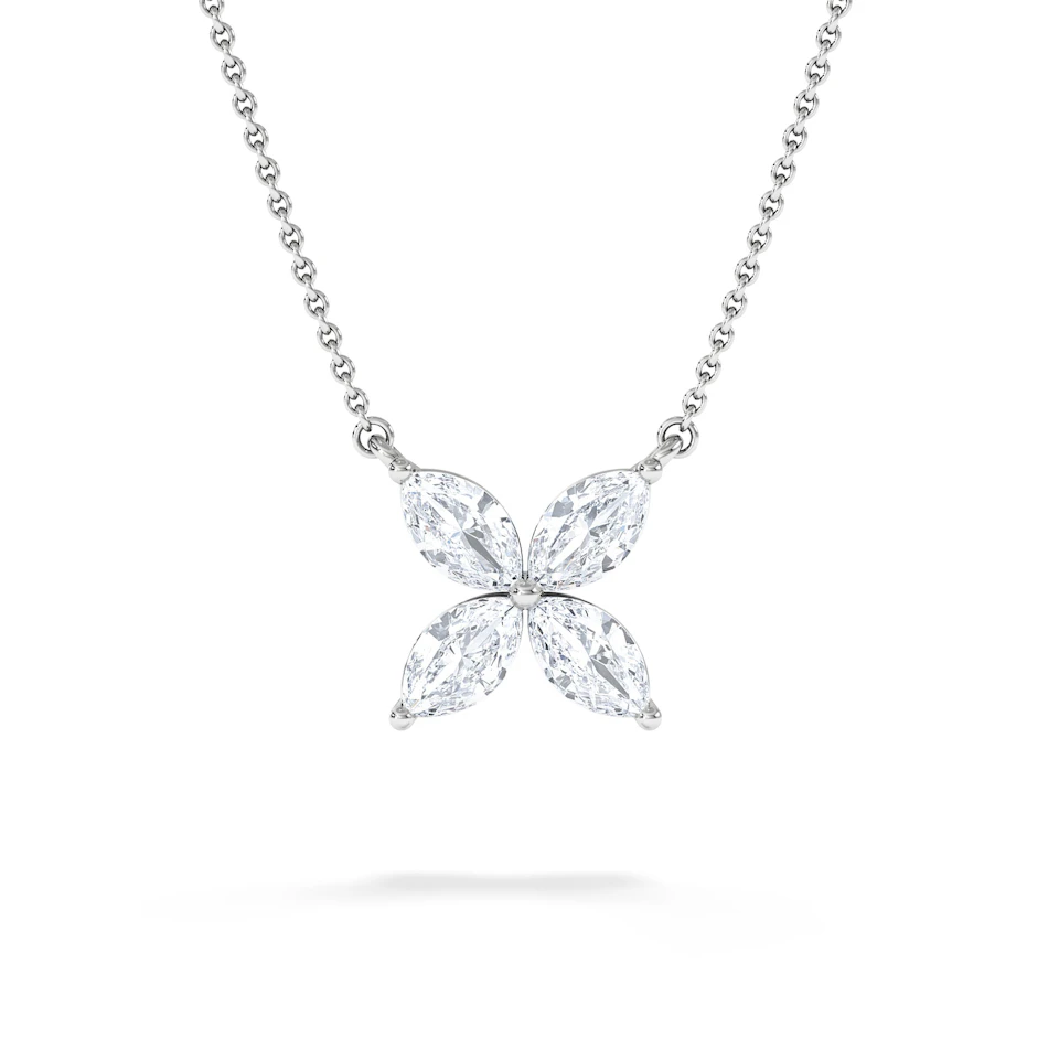 Luxe Floral 1.00ct Marquise Cut Lab Diamond Necklace in 18K White Gold