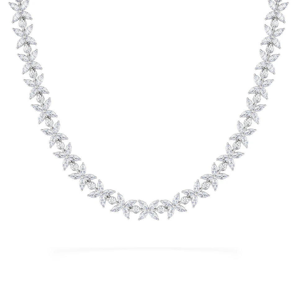 Luxe Floral 17.00ct Marquise and Round Cut Lab Diamond Tennis Necklace in 18K White Gold