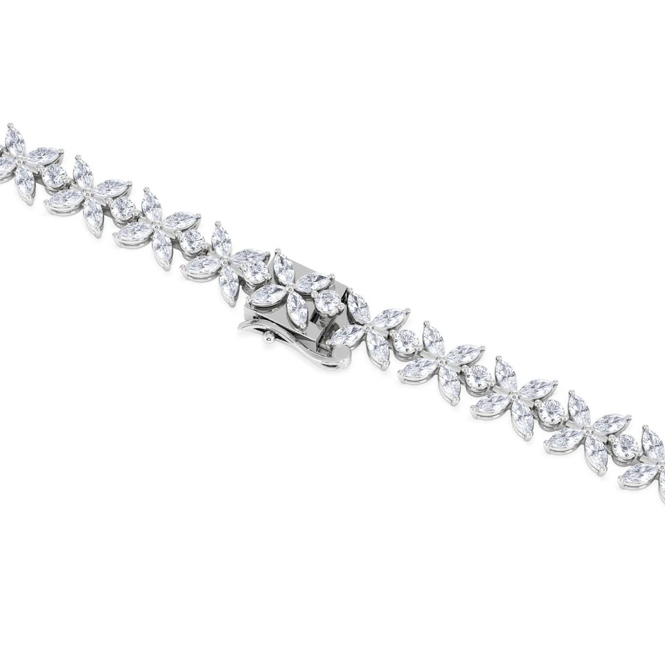 Luxe Floral 17.00ct Marquise and Round Cut Lab Diamond Tennis Necklace in 18K White Gold