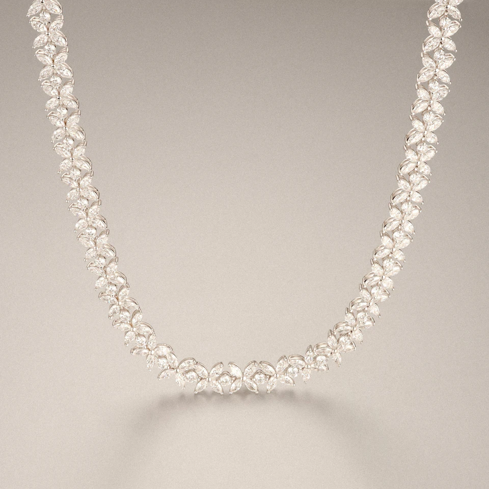 Luxe Floral 17.00ct Marquise and Round Cut Lab Diamond Tennis Necklace in 18K White Gold