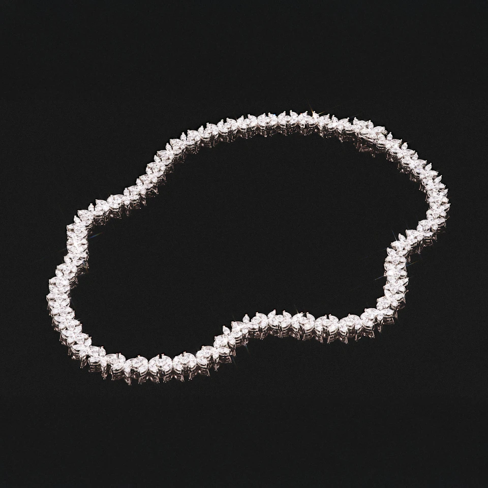 Luxe Floral 17.00ct Marquise and Round Cut Lab Diamond Tennis Necklace in 18K White Gold