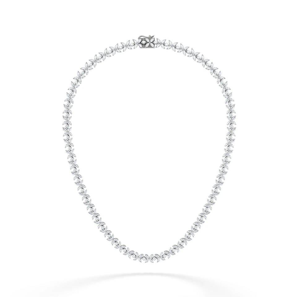 Luxe Floral 17.00ct Marquise and Round Cut Lab Diamond Tennis Necklace in 18K White Gold