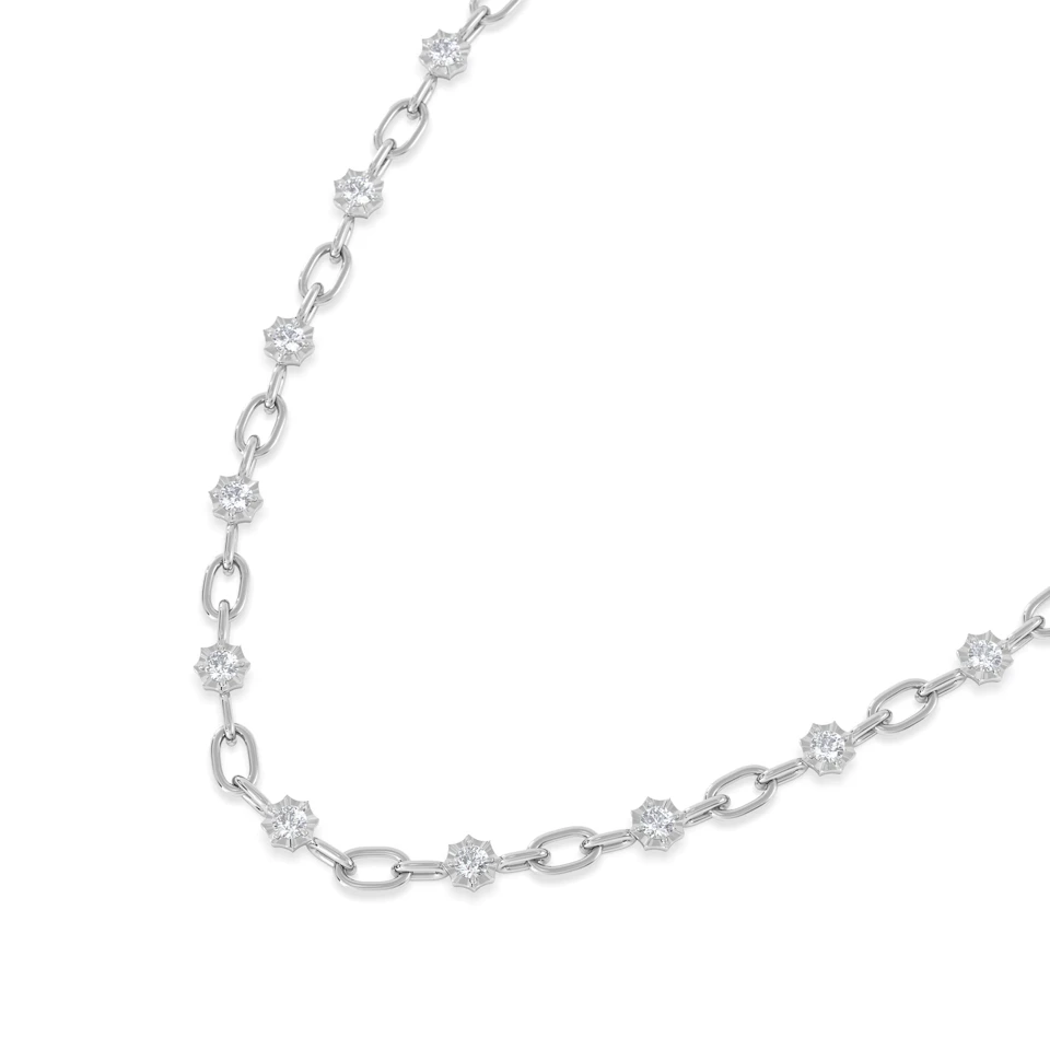 Bound Lab Diamond Link Necklace 0.87ct Round Cut in Sterling Silver
