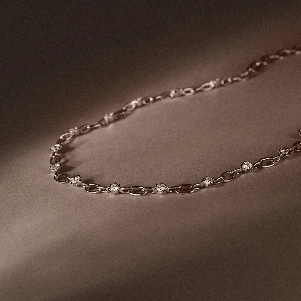 Bound Lab Diamond Link Necklace 0.87ct Round Cut in Sterling Silver