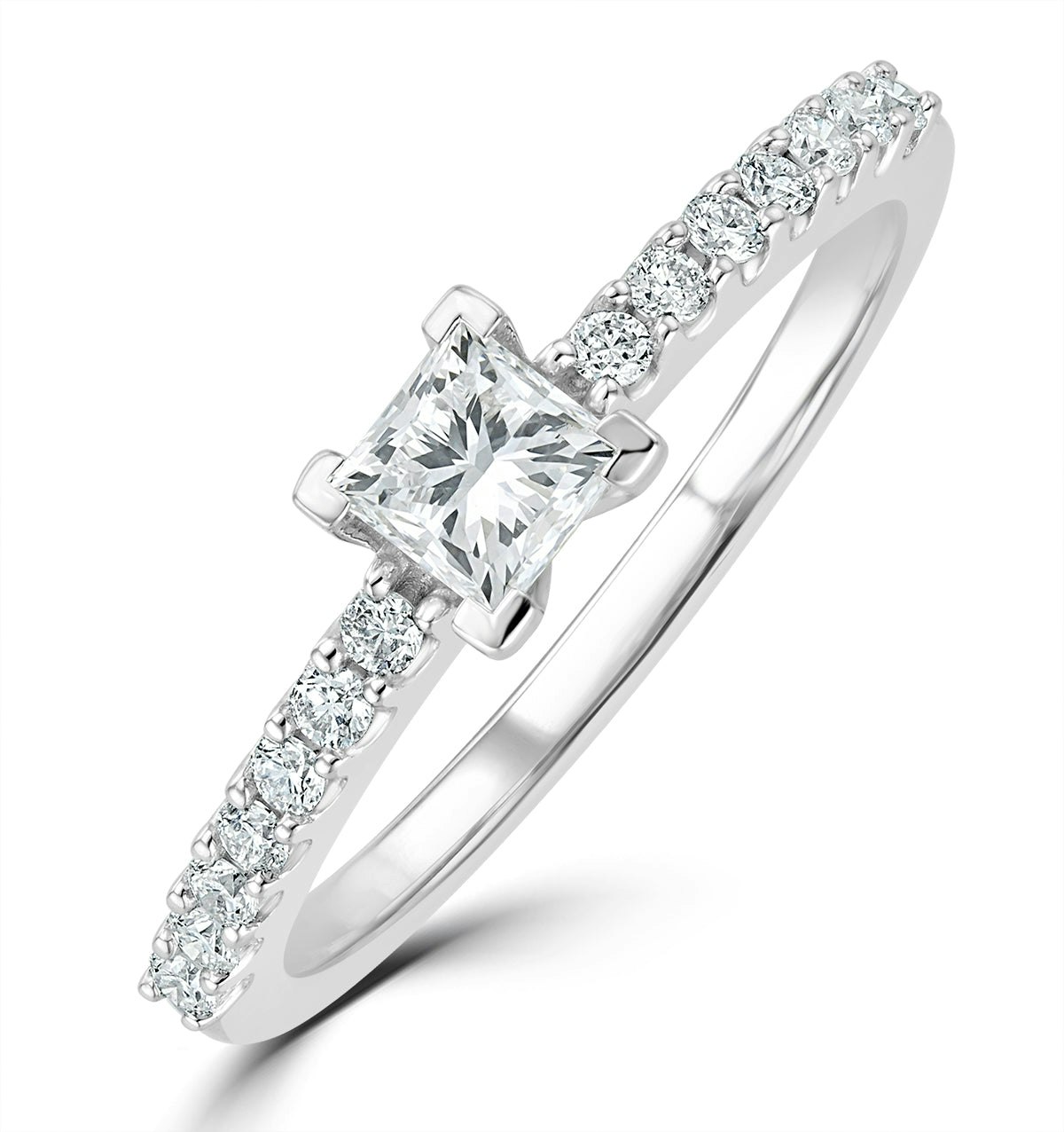 Princess Cut Lab Diamond Engagement Ring 0.50ct H/Si in 9K White Gold
