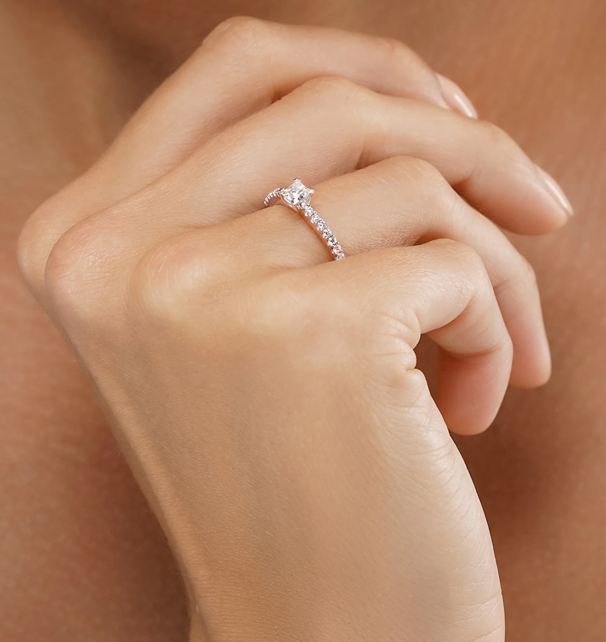 Princess Cut Lab Diamond Engagement Ring 0.50ct H/Si in 9K White Gold