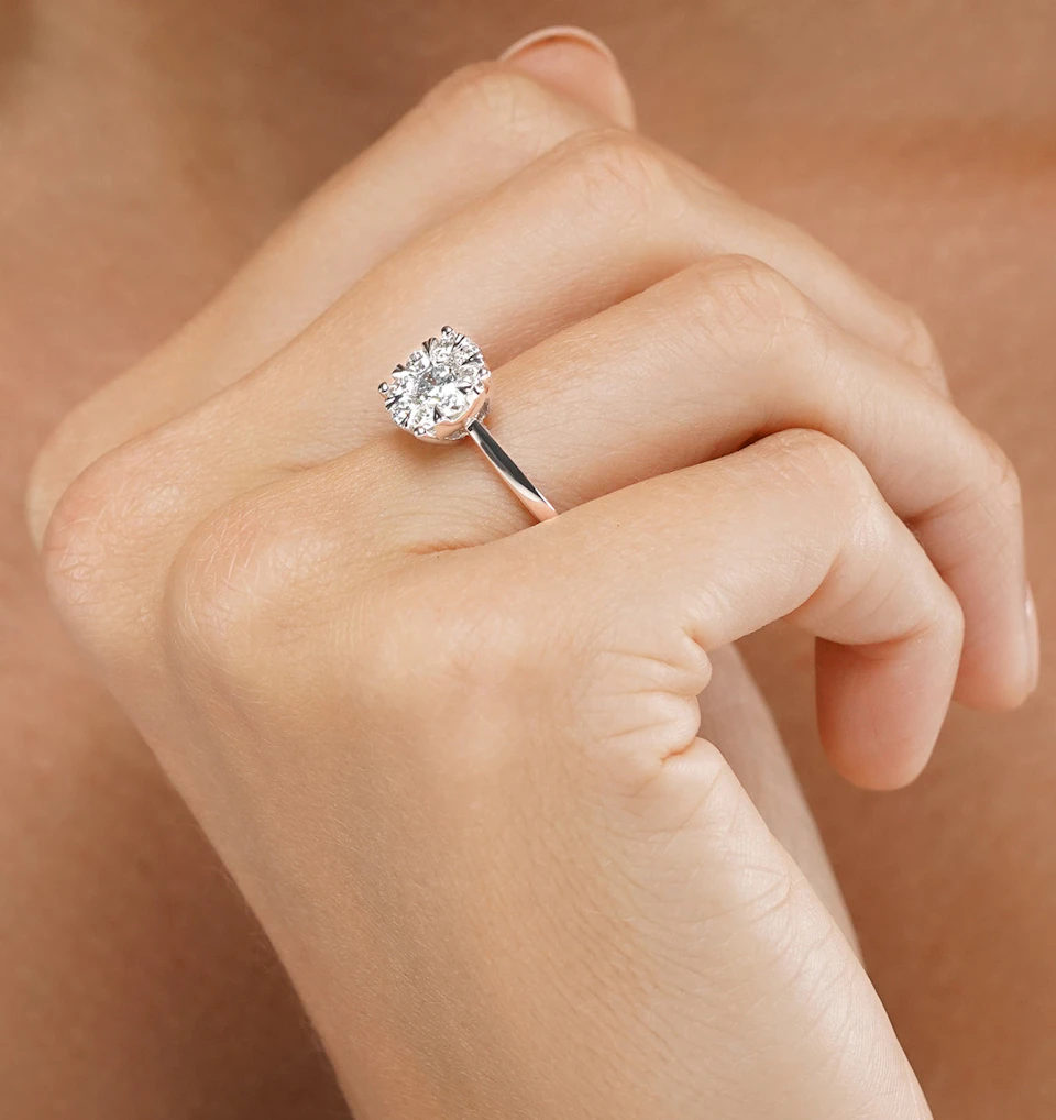1 Carat Lab Diamond Cluster Solitaire Ring H/Si in 9K White Gold