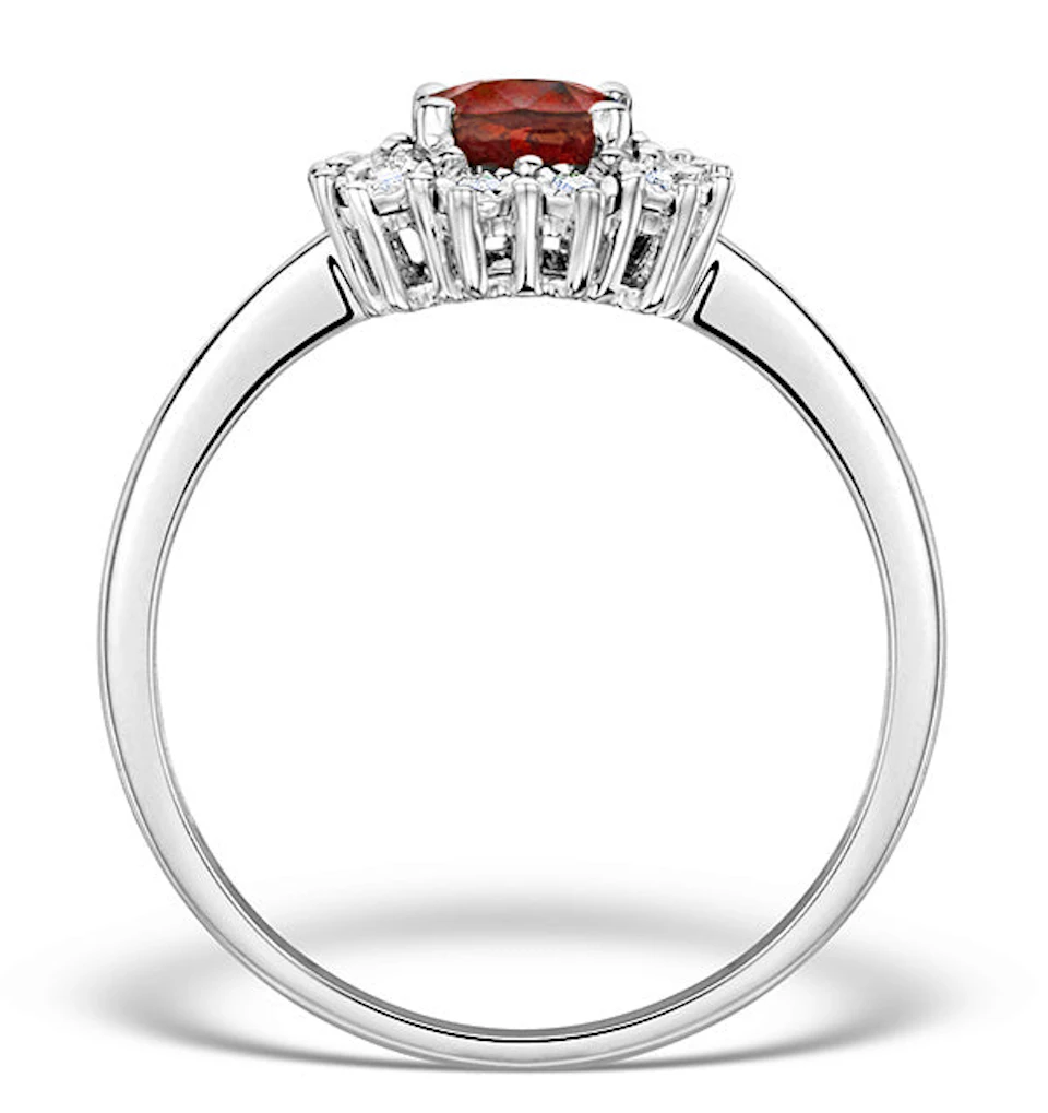 Ruby Ring With Lab Diamond Halo 7 x 5mm Set in 925 Silver