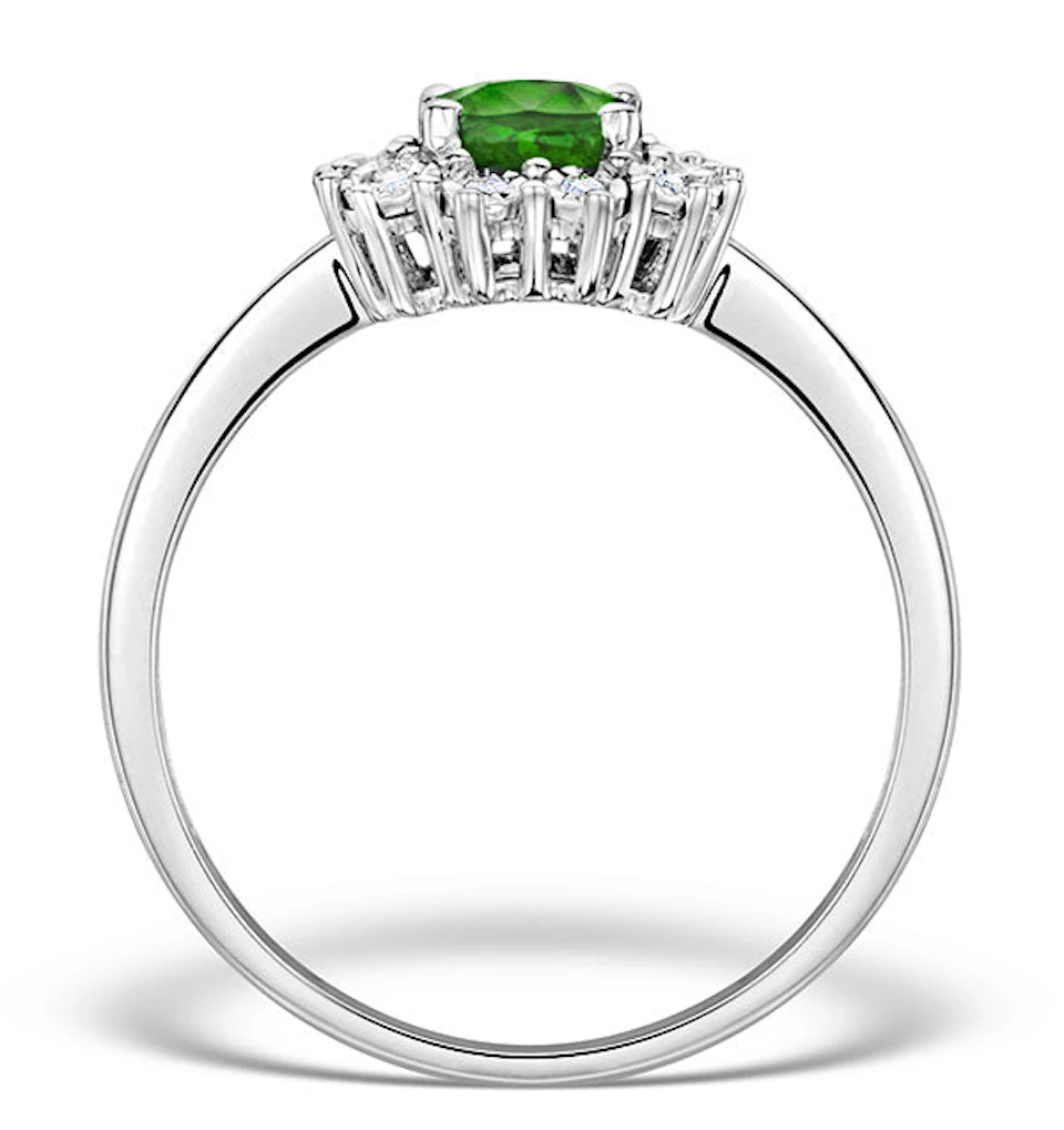Emerald Ring With Lab Diamond Halo 7 x 5mm Set in 925 Silver