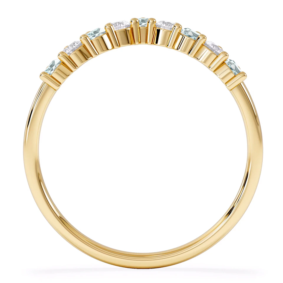 Starlit Aquamarine and Lab Diamond Wishbone Ring in 9K Yellow Gold