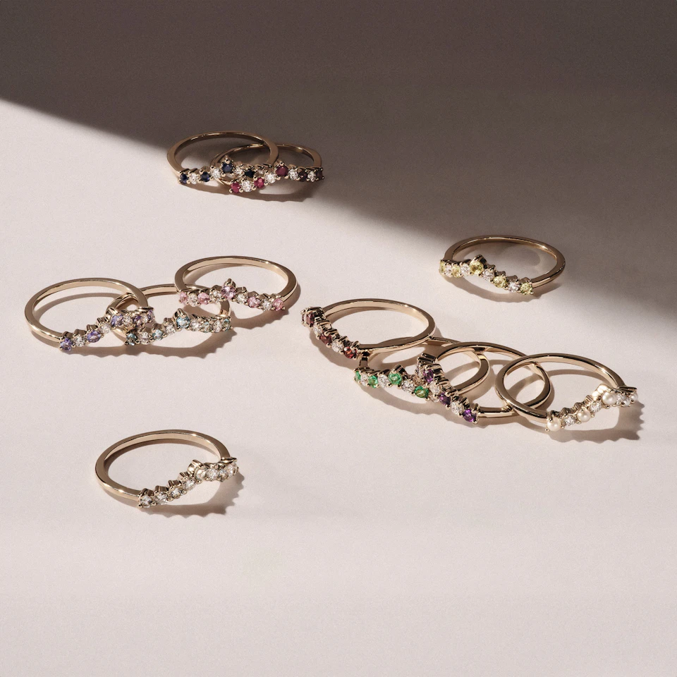 Starlit Emerald and Lab Diamond Wishbone Ring in 9K Yellow Gold