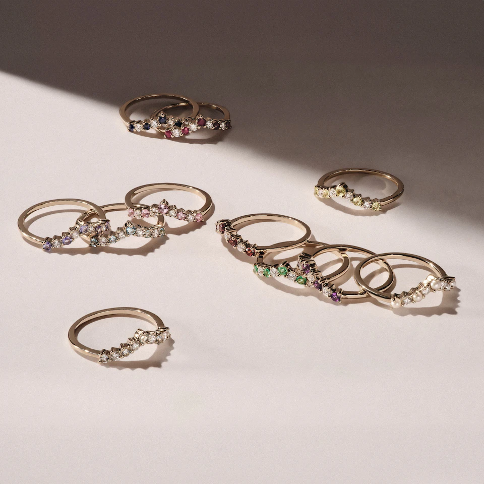 Starlit Ruby and Lab Diamond Wishbone Ring in 9K Yellow Gold