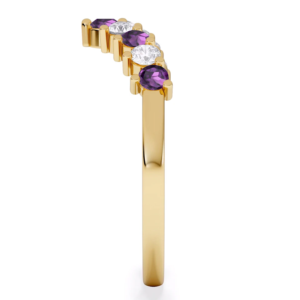 Starlit Amethyst and Lab Diamond Wishbone Ring in 9K Yellow Gold