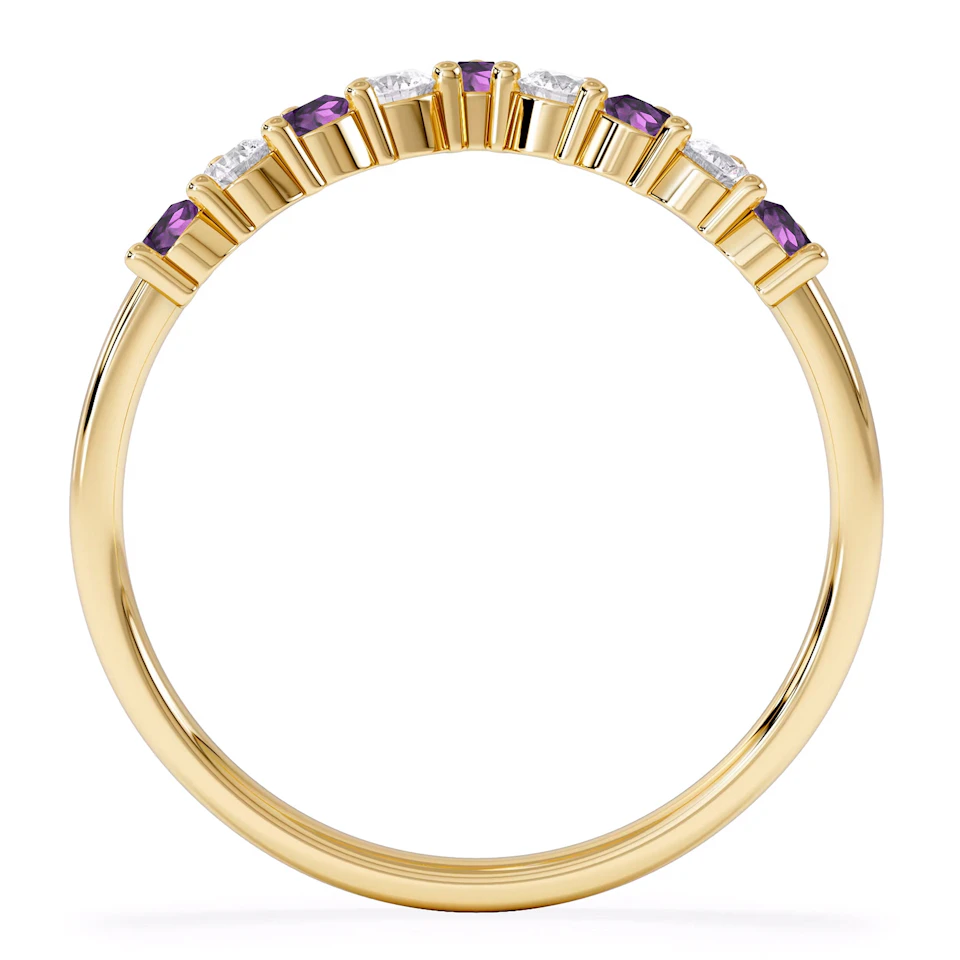 Starlit Amethyst and Lab Diamond Wishbone Ring in 9K Yellow Gold
