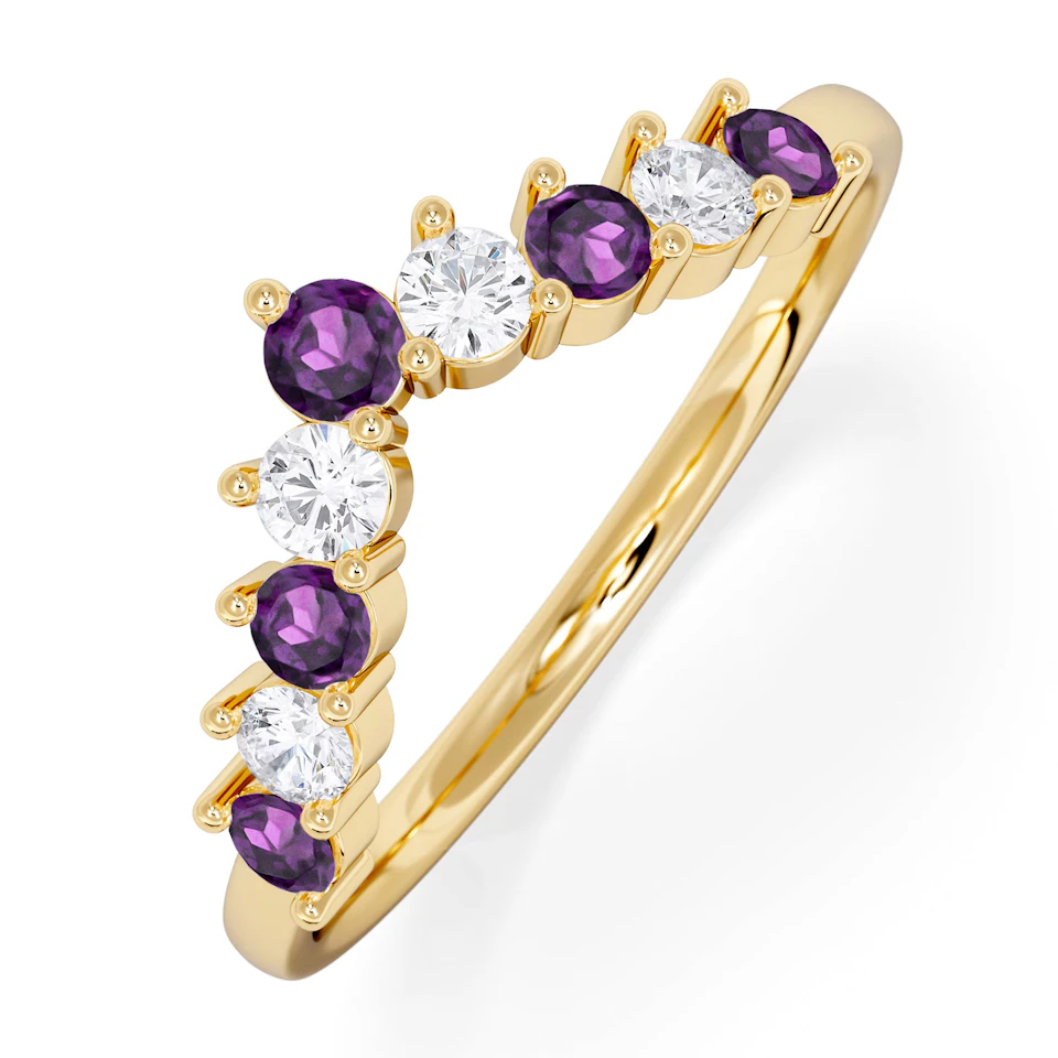 Starlit Amethyst and Lab Diamond Wishbone Ring in 9K Yellow Gold