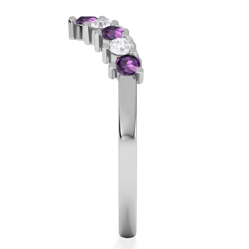 Starlit Amethyst and Lab Diamond Wishbone Ring in 9K White Gold