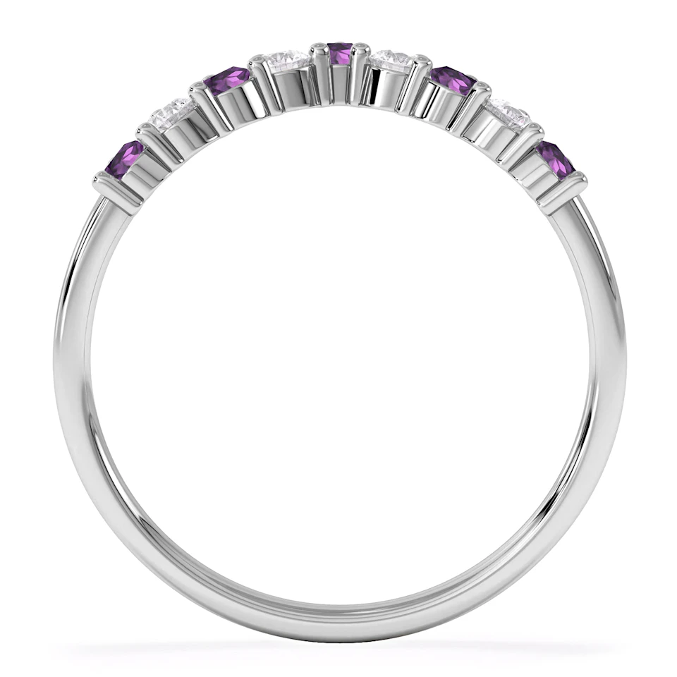 Starlit Amethyst and Lab Diamond Wishbone Ring in 9K White Gold