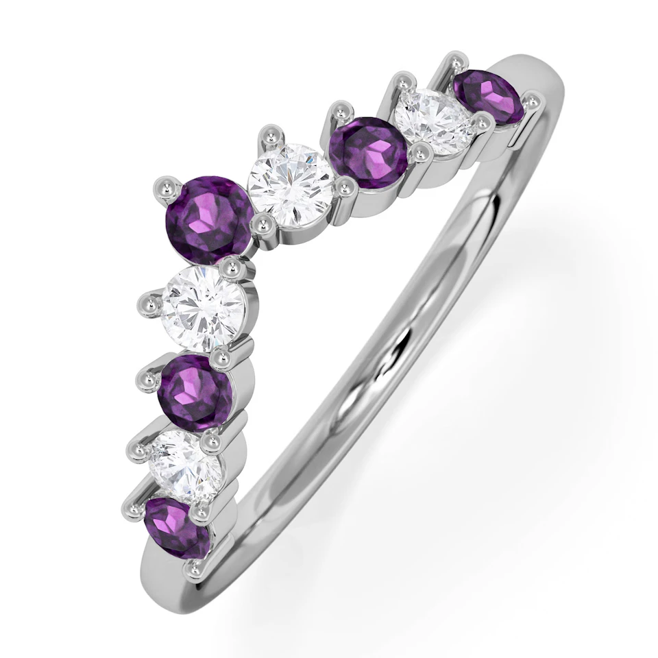 Starlit Amethyst and Lab Diamond Wishbone Ring in 9K White Gold