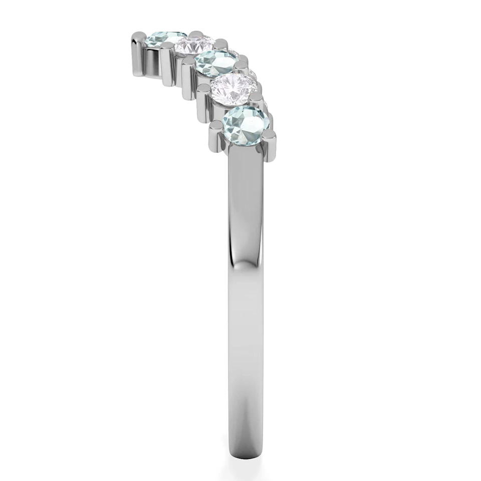 Starlit Aquamarine and Lab Diamond Wishbone Ring in 9K White Gold