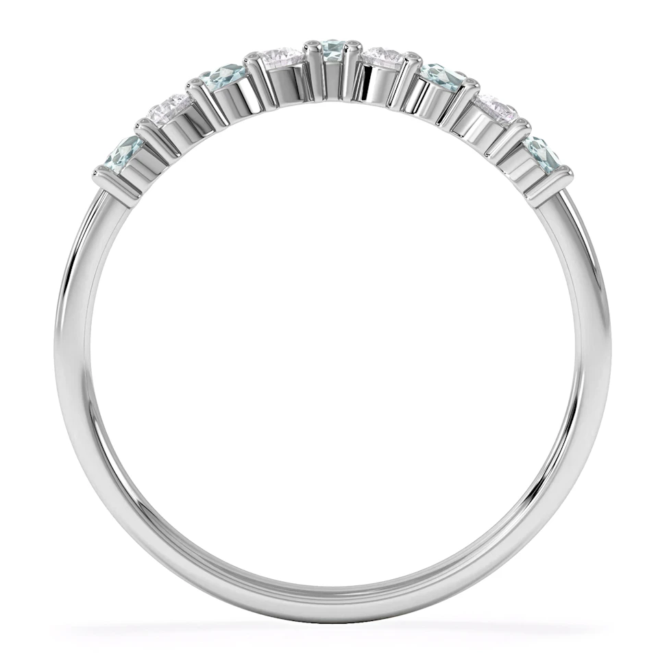 Starlit Aquamarine and Lab Diamond Wishbone Ring in 9K White Gold