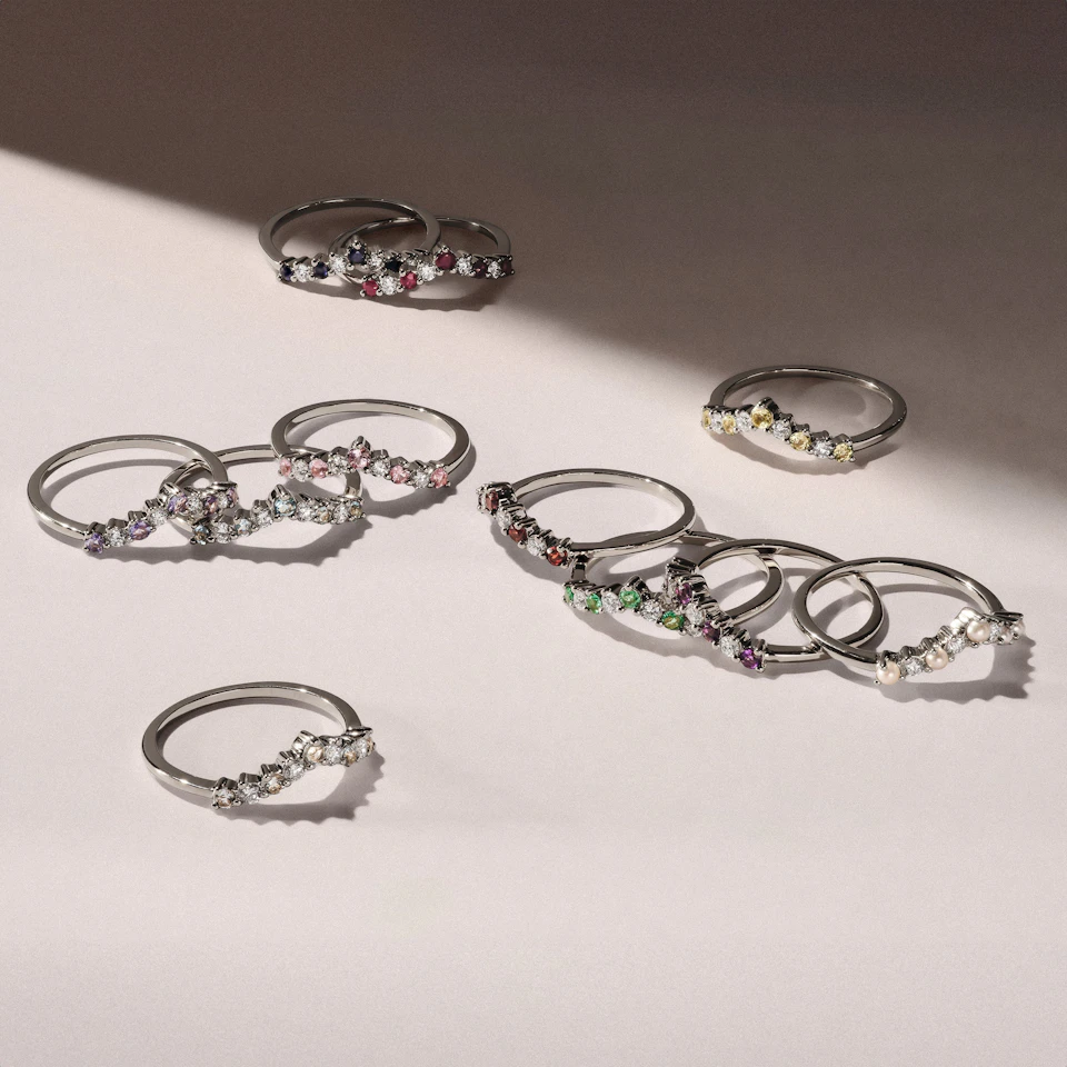 Starlit Sapphire and Lab Diamond Wishbone Ring in 9K White Gold