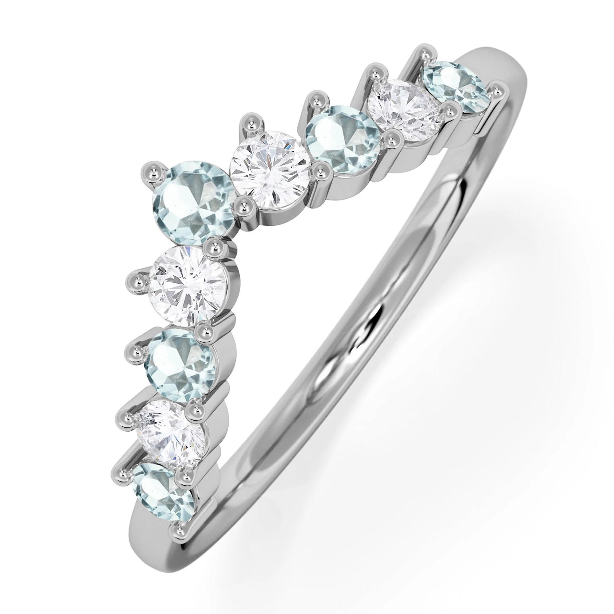 Aquamarine and Lab Diamond Wishbone Ring in 9K White Gold