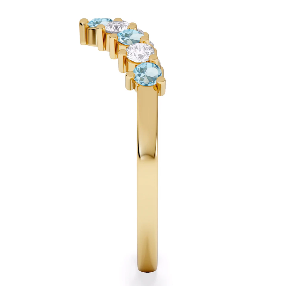 Starlit Blue Topaz and Lab Diamond Wishbone Ring in 9K Yellow Gold