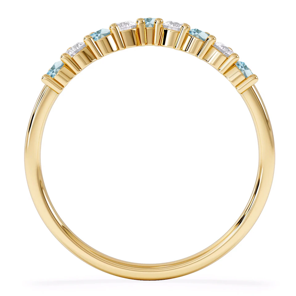 Starlit Blue Topaz and Lab Diamond Wishbone Ring in 9K Yellow Gold