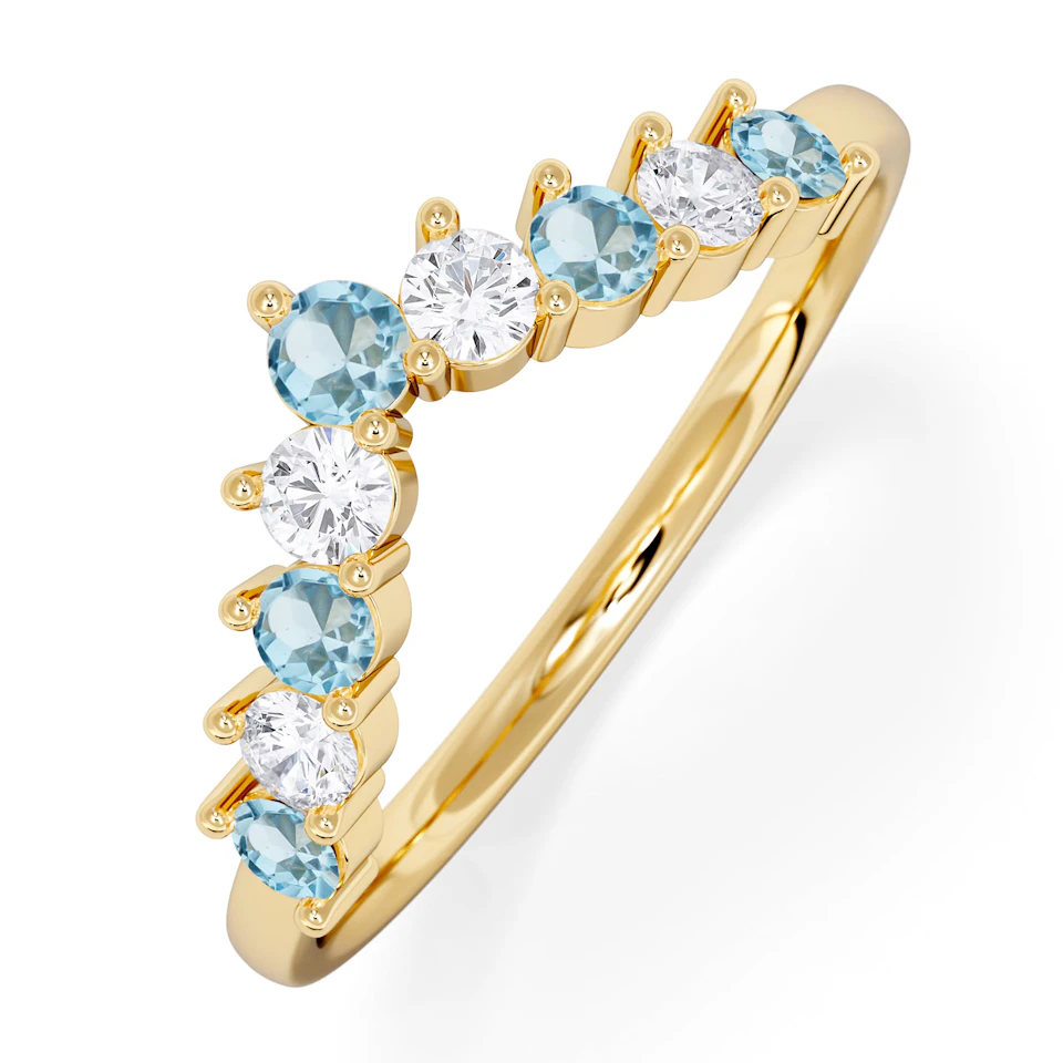 Starlit Blue Topaz and Lab Diamond Wishbone Ring in 9K Yellow Gold