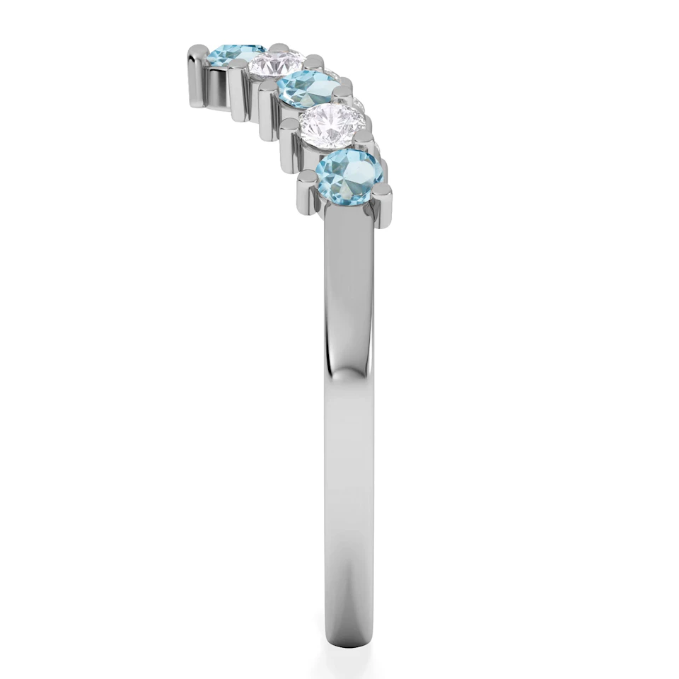 Starlit Blue Topaz and Lab Diamond Wishbone Ring in 9K White Gold