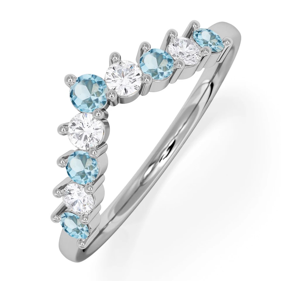 Starlit Blue Topaz and Lab Diamond Wishbone Ring in 9K White Gold