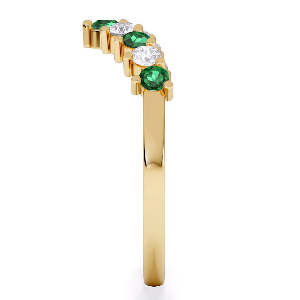 Starlit Emerald and Lab Diamond Wishbone Ring in 9K Yellow Gold