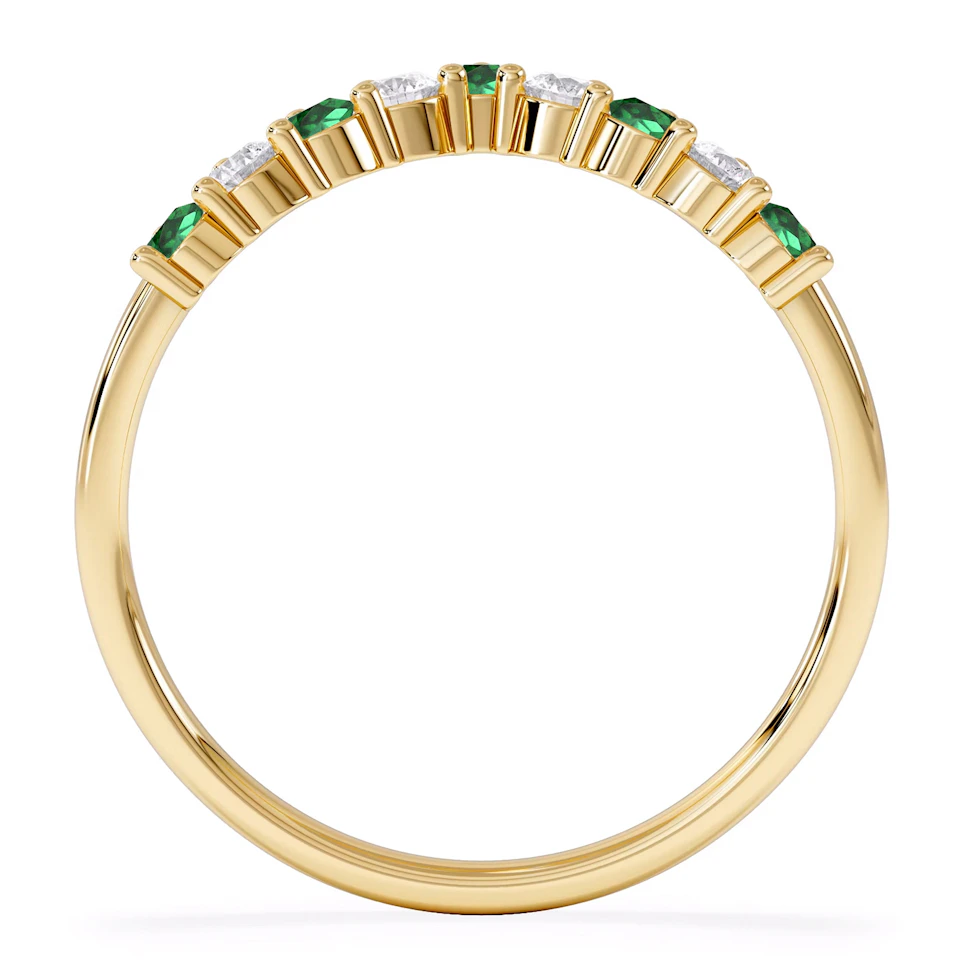Starlit Emerald and Lab Diamond Wishbone Ring in 9K Yellow Gold