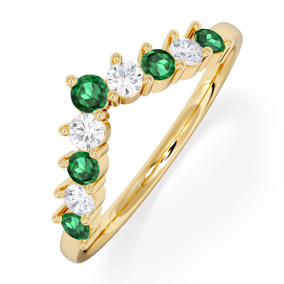 Starlit Emerald and Lab Diamond Wishbone Ring in 9K Yellow Gold